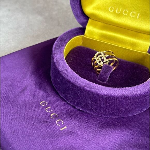 Gucci Running G Diamond 18k Yellow Gold Ring 6.5 - Picture 1 of 12